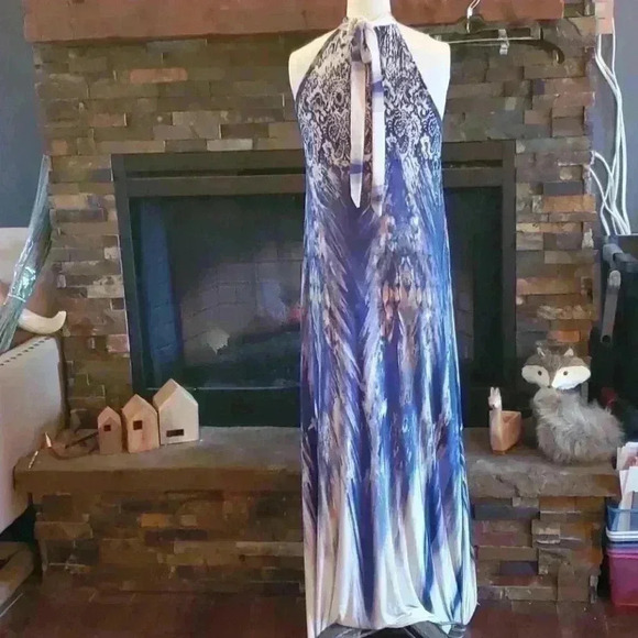 Blue watercolor print maxi dress - Picture 3 of 4